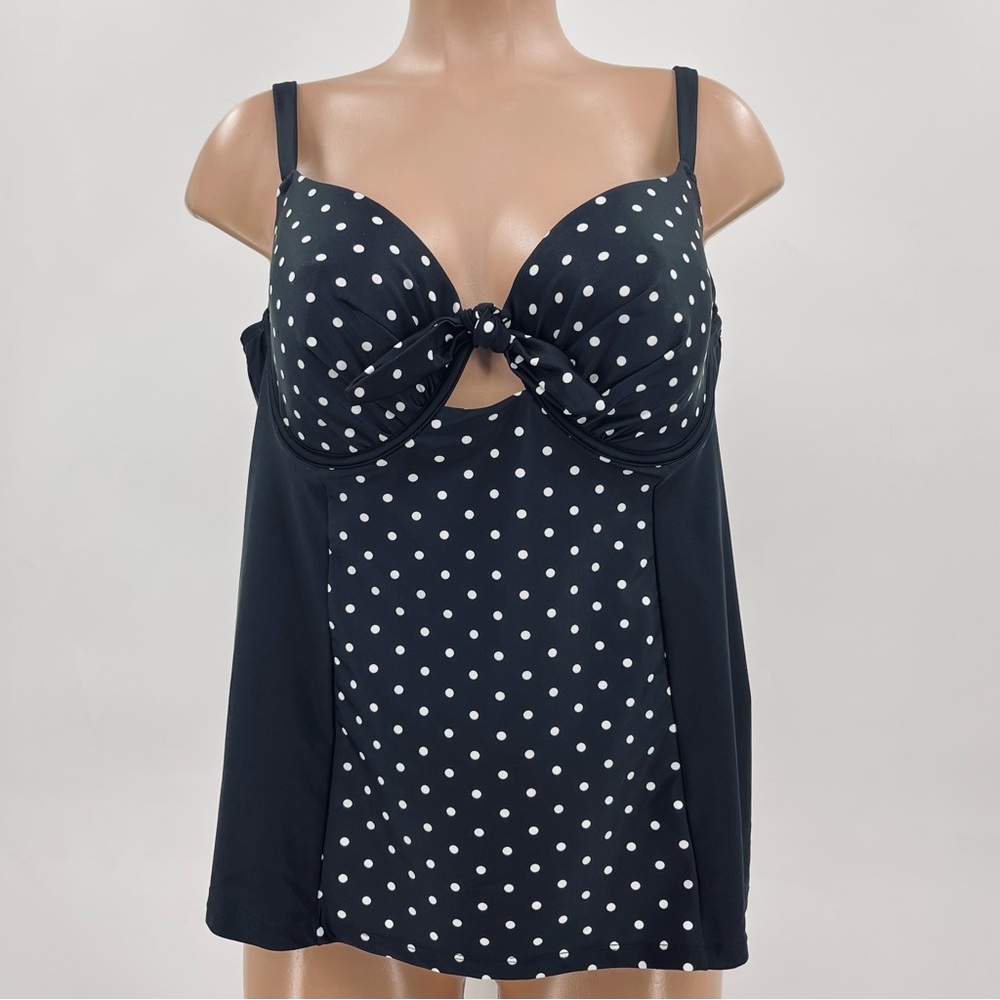 Swim By Cacique Black Polka Dot Tankini Swim Top Size 36DD